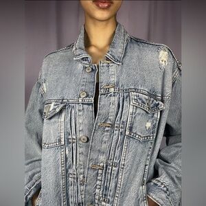 Old Navy Light Wash Distressed Denim Jacket Size XXL Classic Streetwear Baggy 90